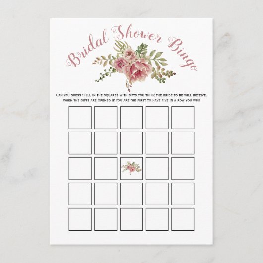 Dusty Rose Rosa Blume Bridal Bingo Spielkarte Begleitkarte (Vorderseite)