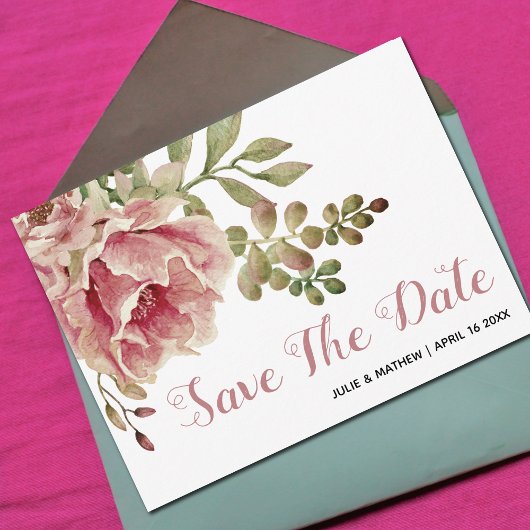 Dusty Rose rosa Blume Hochzeit Save the Date Ankündigungspostkarte