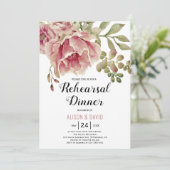 Dusty Rose Rosa Blumenstrauß Hochzeit Probe Dinner Einladung (Stehend Vorderseite)