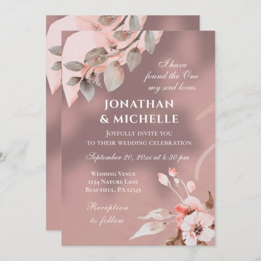 Dusty Rose Rosa Blush Christliche Hochzeit Einladung (Vorne/Hinten)