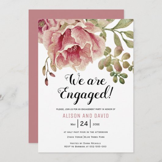 Dusty Rose Rosa Blütenfest Einladung (Vorne/Hinten)