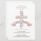 Dusty Rose Rosa Cross Taufe Einladung (Vorne/Hinten)