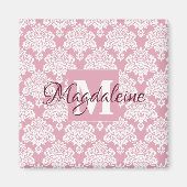 Dusty Rose Rosa Damask Monogram mit Name Magnet (Vorne)