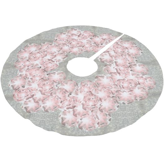 Dusty Rose Rosa Edelsteine auf Grau mit Goldsparkl Polyester Weihnachtsbaumdecke (Schrägansicht)