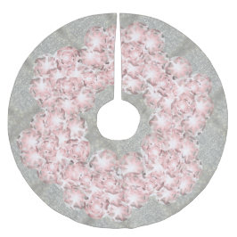 Dusty Rose Rosa Edelsteine auf Grau mit Goldsparkl Polyester Weihnachtsbaumdecke