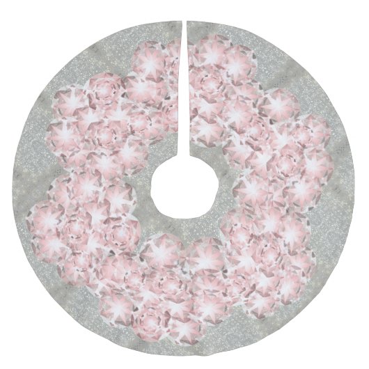 Dusty Rose Rosa Edelsteine auf Grau mit Goldsparkl Polyester Weihnachtsbaumdecke (Vorderseite)