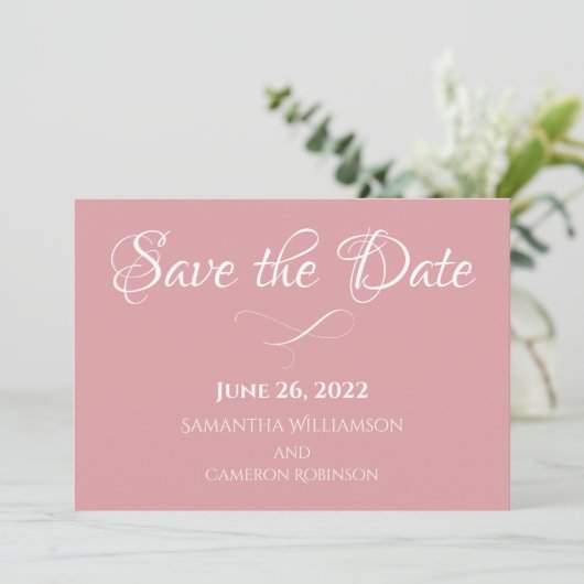 Dusty Rose Rosa Einfache romantische Hochzeit Save The Date (Stehend Vorderseite)