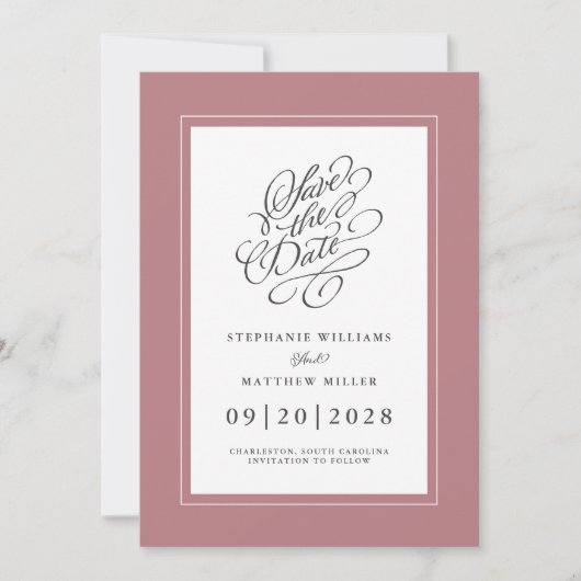 Dusty Rose Rosa Elegante Hochzeit Verlobung Chic Save The Date (Vorderseite)