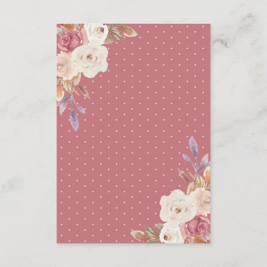 Dusty Rose Rosa Elfenbein Blumenzettel Details Begleitkarte (Rückseite)