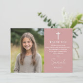 Dusty Rose Rosa Foto Erste Heilige Kommune Dankeskarte (Stehend Vorderseite)