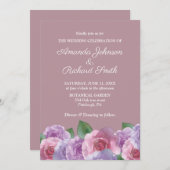 Dusty Rose Rosa Lila Blumenzettel Einladung (Vorne/Hinten)