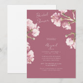 Dusty Rose Rosa Magnolia Blüten Brautparty Einladung (Vorne/Hinten)