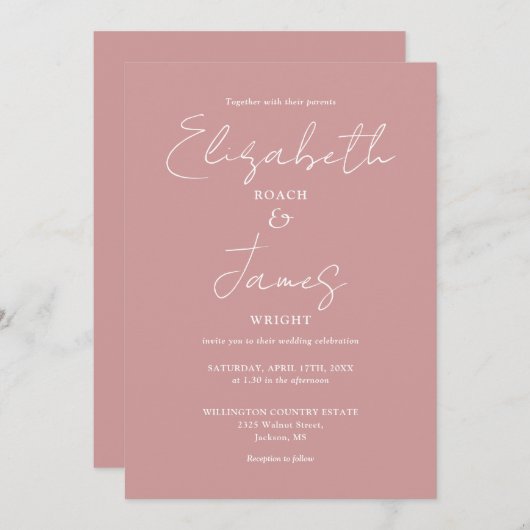 Dusty Rose Rosa Minimalistische Elegant QR Code Ho Einladung (Vorne/Hinten)