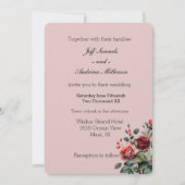 Dusty Rose Rosa mit Rote Rosen Blumenzehen Einladung (Vorderseite)