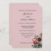 Dusty Rose Rosa mit Rote Rosen Blumenzehen Einladung (Vorne/Hinten)