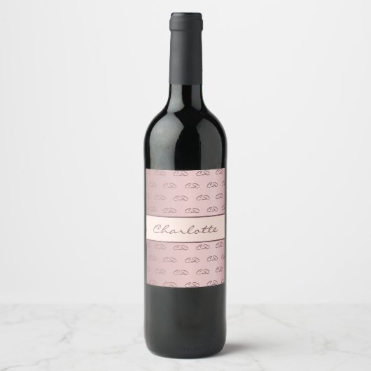 Dusty Rose rosa Monogramm Weinetikett (Vorderseite)