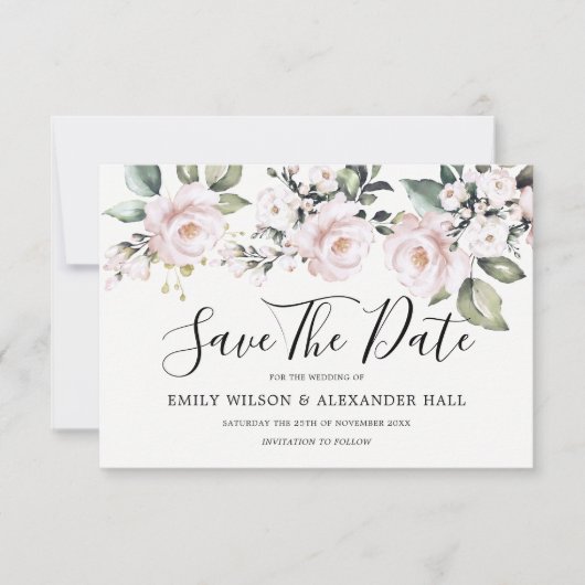 Dusty Rose Rosa Rosa Blüte Save the Date (Vorderseite)