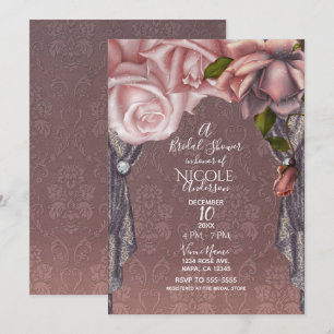 Dusty Rose Rosa Rosen Vintages Brautparty Einladung