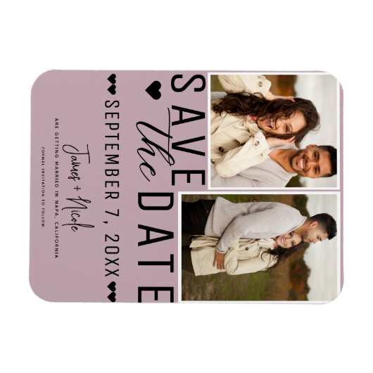 Dusty Rose Rosa Save the Date 2 Foto Hochzeit Magnet (Horizontal)