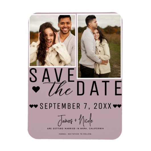 Dusty Rose Rosa Save the Date 2 Foto Hochzeit Magnet (Vertikal)