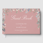 Dusty Rose Rosa Wildblumen Kaskade Hochzeit Gästebuch (Vorderseite)