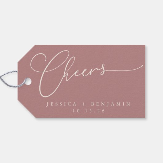 Dusty-Rose ruft Skript mit Namen und Datum ab Geschenkanhänger (Rückseite Horizontal)