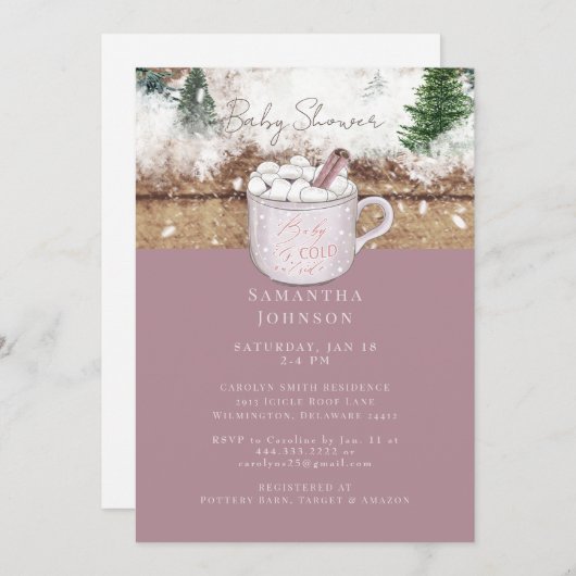 Dusty Rose Rustic Baby Es ist kalt Außendusche Einladung (Vorne/Hinten)