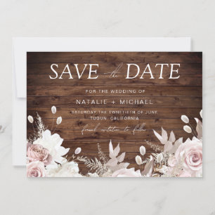 Dusty Rose & Rustic Boho Blues Hochzeit Save The Date