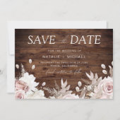 Dusty Rose & Rustic Boho Floral Blush Wedding Save The Date (Vorderseite)