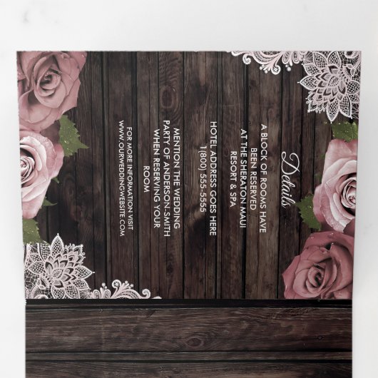 Dusty Rose Rustic Wood Trifold Wedding Programm (Innen Erste Seite)