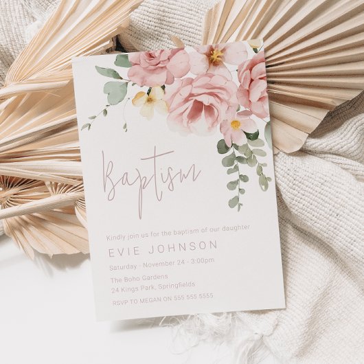 Dusty Rose & Sage Blumentaufen Einladung