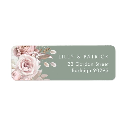 Dusty Rose & Sage, Blush Wedding Return Address (Vorne)