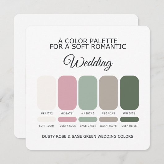 Dusty Rose Sage Green Wedding Color Palette Card Einladung (Vorne/Hinten)