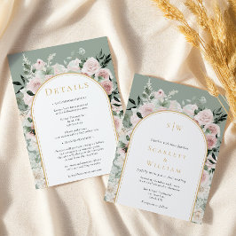 Dusty Rose Sage Simple Monogram All in one Wedding Einladung