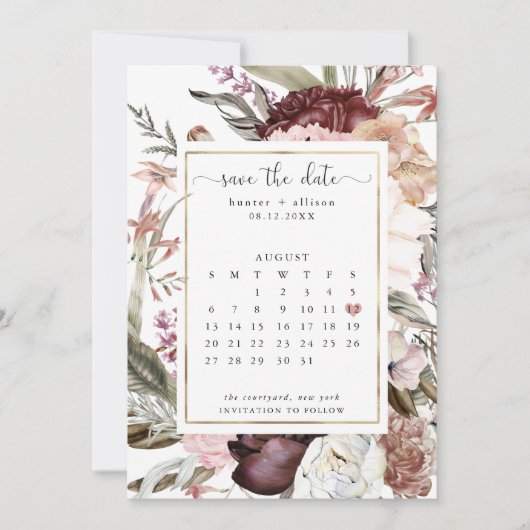 Dusty Rose Save the Date Kalender (Vorderseite)