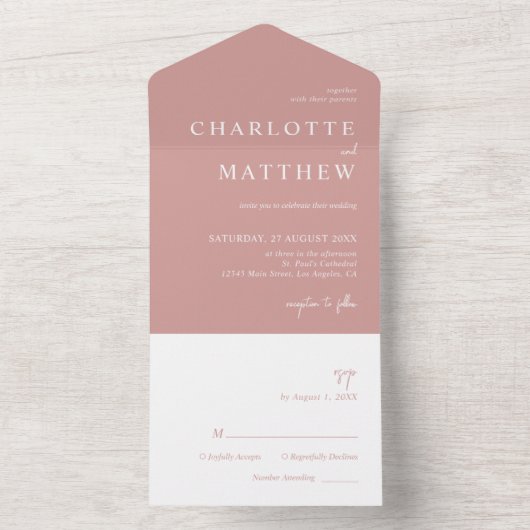 Dusty Rose Script Hochzeit in einer Einladung (Innen Boden)