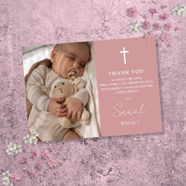 Dusty Rose Script Modernes Foto Taufe Christening Dankeskarte