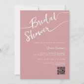 Dusty Rose Script QR Bridal Dusche Einladung (Vorderseite)