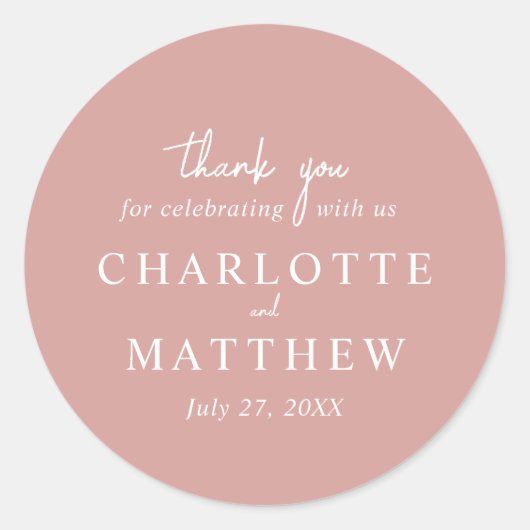 Dusty Rose Script Vielen Dank für Ihr Hochzeitstic Runder Aufkleber (Vorderseite)