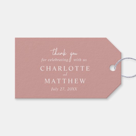 Dusty Rose Script Vielen Dank Hochzeitszettel Geschenkanhänger (Vorderseite (Horizontal))