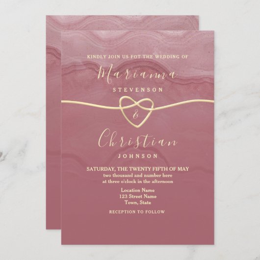 Dusty Rose Script Wedding Einladung (Vorne/Hinten)