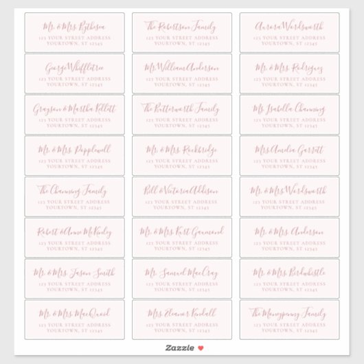 Dusty Rose Script Wedding Guest Address Labels (Blatt)
