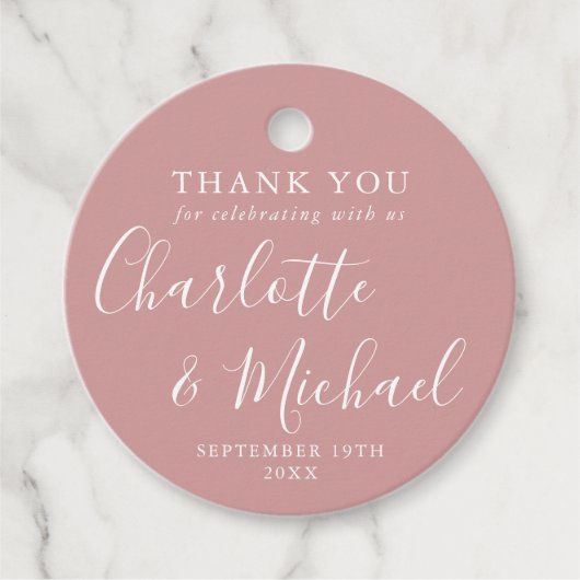 Dusty Rose Script Wedding Vielen Dank Geschenkanhänger (Vorderseite)