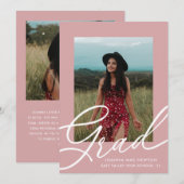 Dusty Rose Script Zwei Foto Abschluss Einladung (Vorne/Hinten)