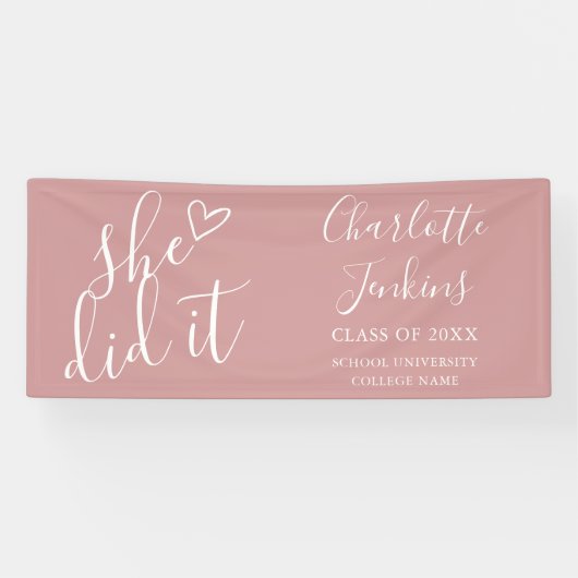 Dusty Rose Sie hat Script Graduation Party Banner (Horizontal)