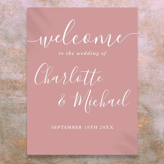 Dusty Rose Signature Script Hochzeit Begrüßungszei Poster