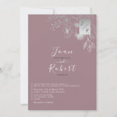 Dusty Rose Silver Floral Wedding Einladung (Vorderseite)
