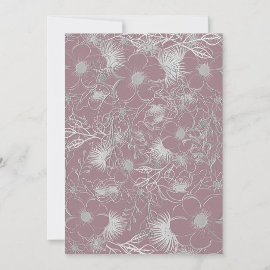Dusty Rose Silver Floral Wedding Einladung (Rückseite)