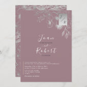 Dusty Rose Silver Floral Wedding Einladung (Vorne/Hinten)