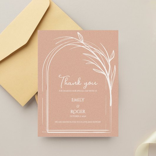 Dusty Rose Simple Arch Botanical Wedding Thank You Postkarte